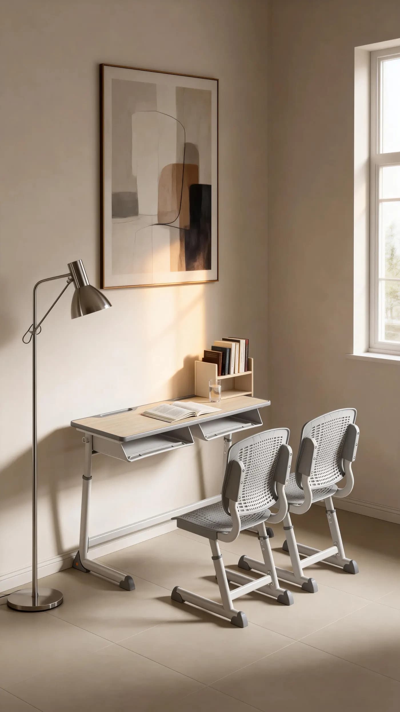Temporary room view of a Yuzhen height-adjustable double student desk and chairs Height Adjustable School Double Desk colour or configuration view 2
