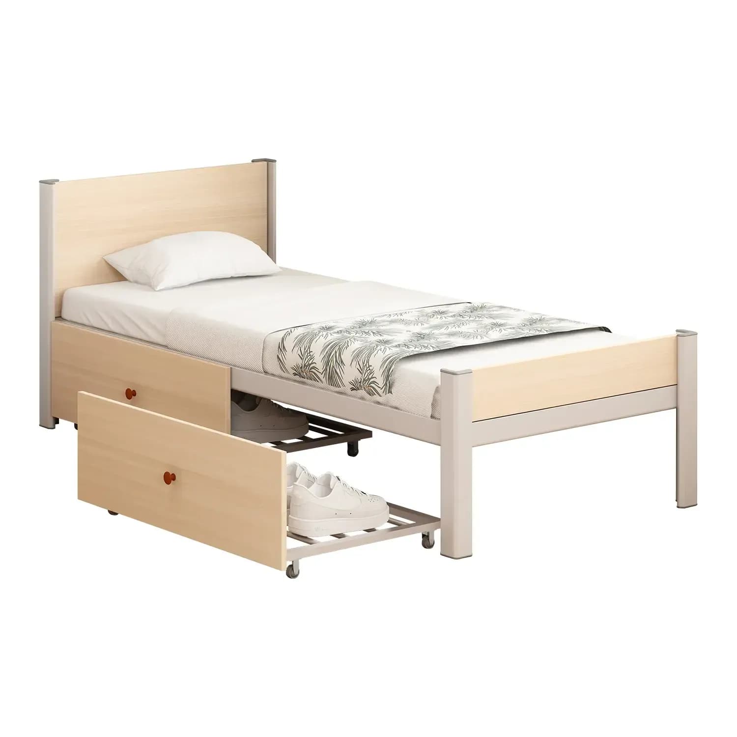 Single apartment bed – steel and wood structure-M school furniture product